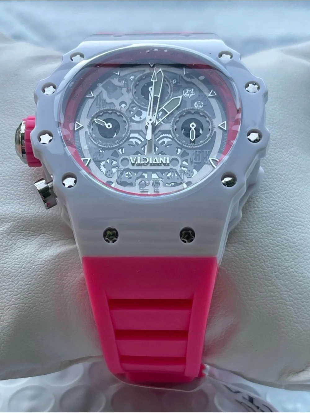Invicta White and Pink Skeleton Chronograph Watch